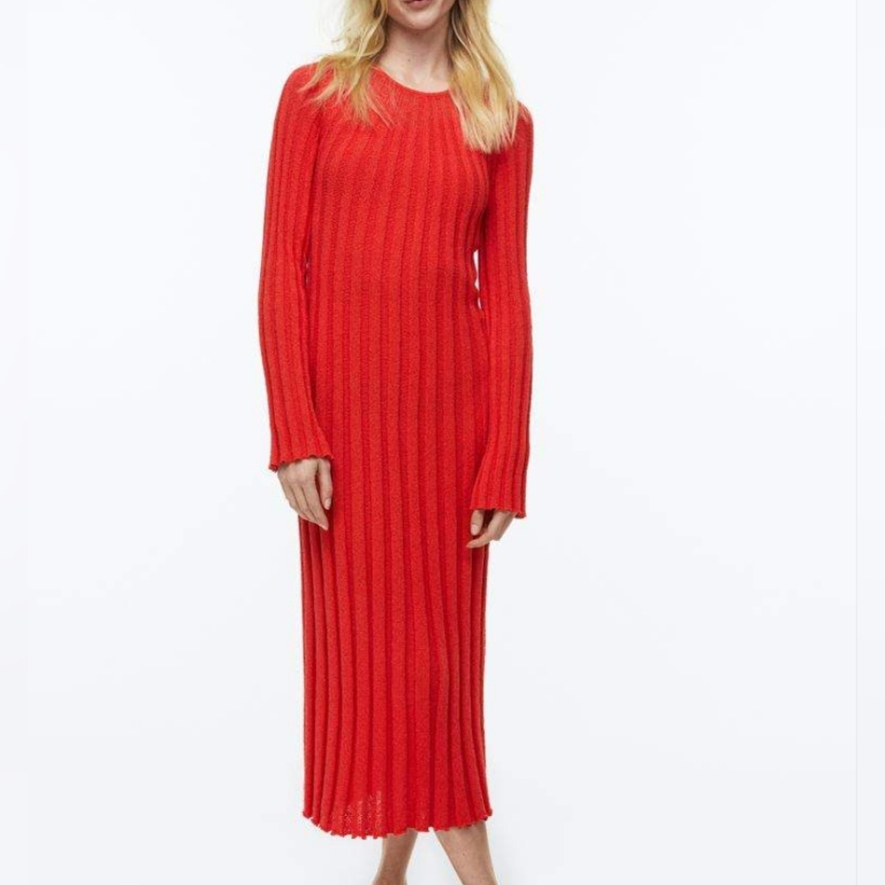 hm red knit dress H&M | Dresses | Knitrib Midi Sz L Xl Nwt UpperBodyStrapConfiguration: strapless